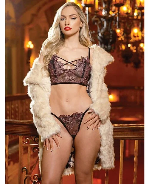 Adela Embroidered Boned Bustier w/G-String 2 pc Set – Black/Pink XL