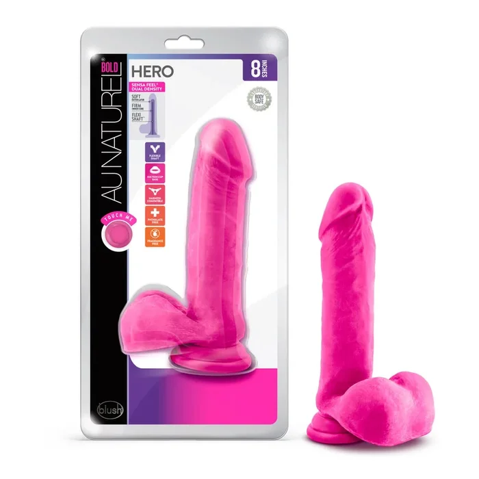 Au Naturel Bold By Blush® | Hero Realistic Pink 8-Inch Long Dildo With Balls & Suction Cup Base