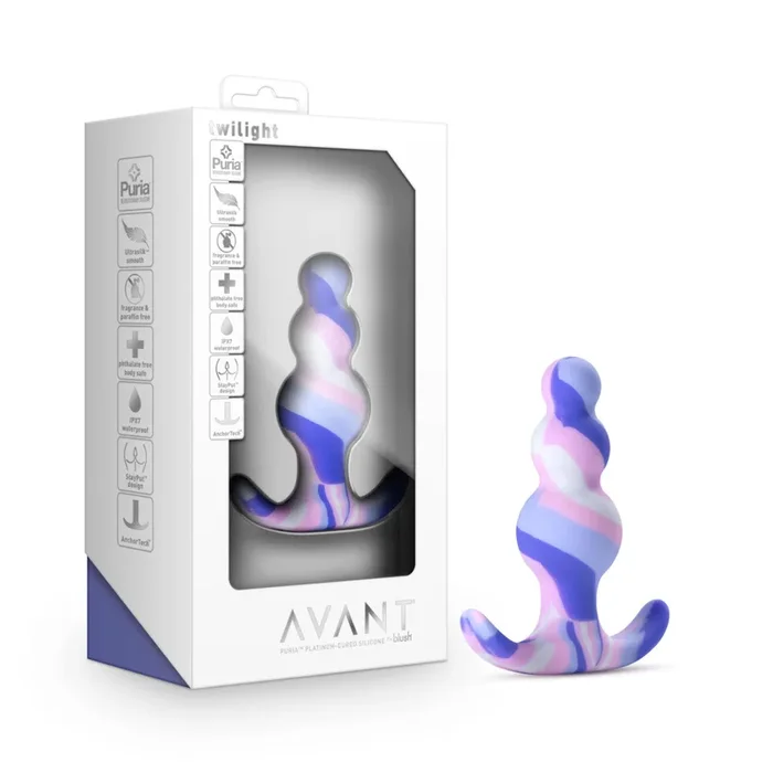 Avant By Blush® | Twilight Blue: Artisan 3 Inch Tapered Stayput™ Butt Plug with Pleasure Curves – Elegantly Made with Smooth Ultrasilk® Purio™ Silicone