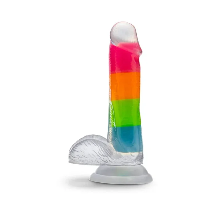 Blush Neo Elite Glow-in-the-Dark Rainbow Rave Silicone Dual Density Harnessable Dildo With Suction Cup