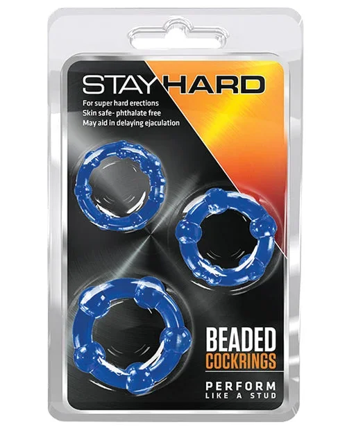 Blush Stay Hard Beaded Cock Rings 3 Pack – Blue