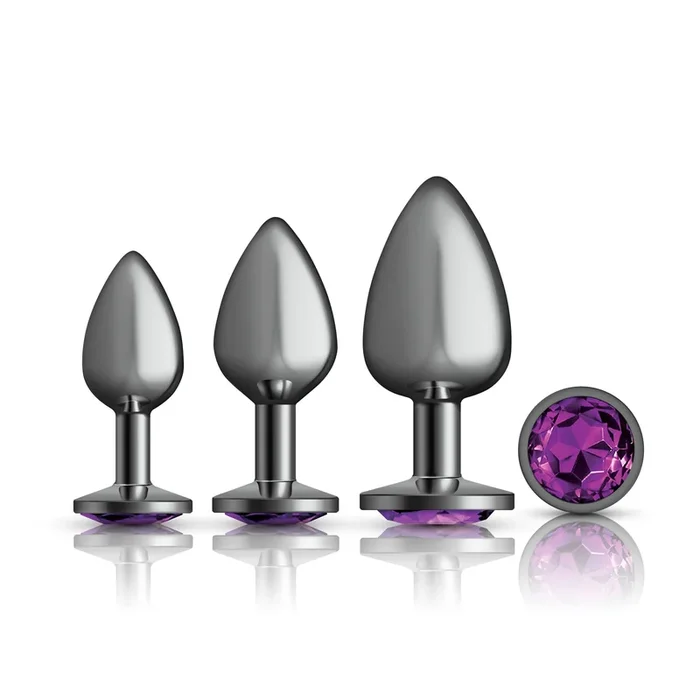 Cheeky Charms – Metal Butt Plug Gunmetal – Round – Deep Purple – Anal Trainer Kit