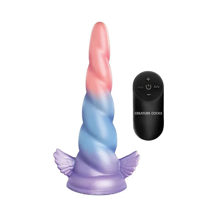 Creature Cocks Deluxe Dream Rider Unicorn Remote Control Rechargeable Vibrating Silicone Fantasy Shaped Unicorn Horn Dildo With Suction Cup And Wing Detail