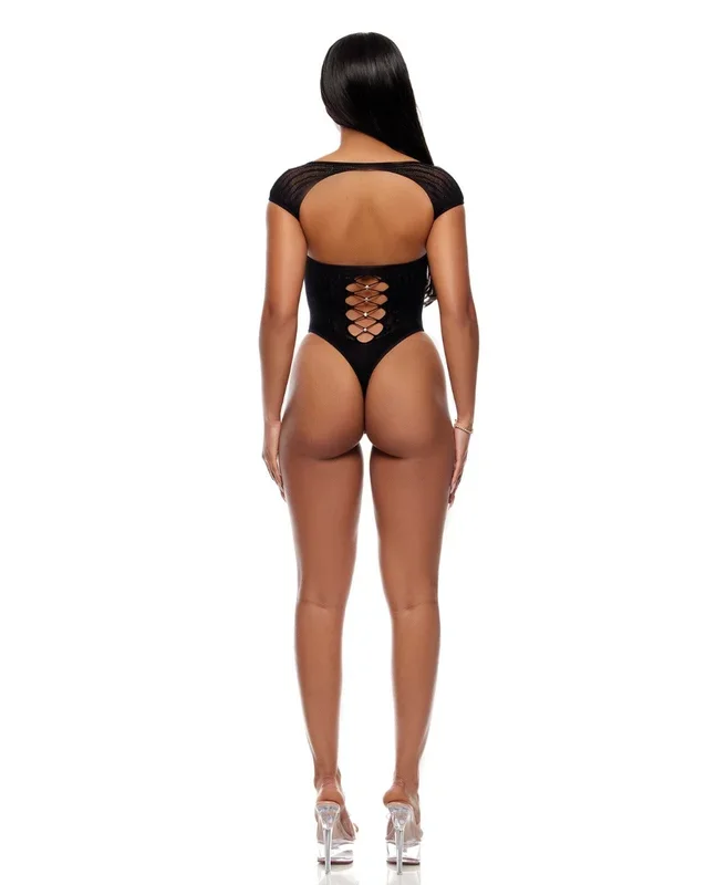 Cross Your Mind Seamless Teddy w/Rhinestone Accents – Black O/S