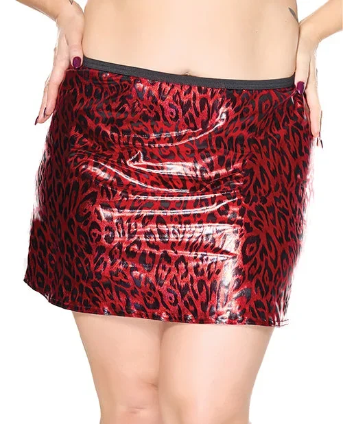 Darque Metallic Wet Look Skirt – Red/Black 1X/2X