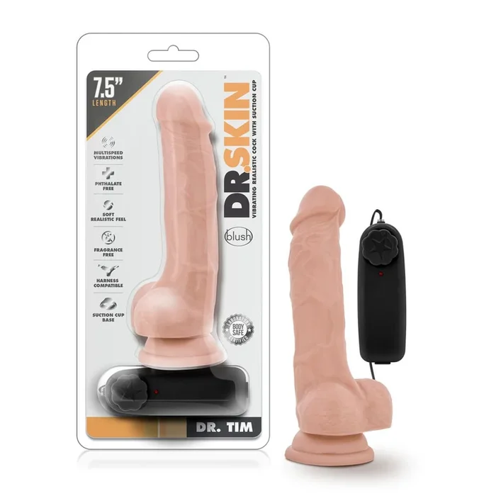 Dr. Skin – Dr. Tim – 7.5 Inch Vibrating Cock With Suction Cup – Vanilla