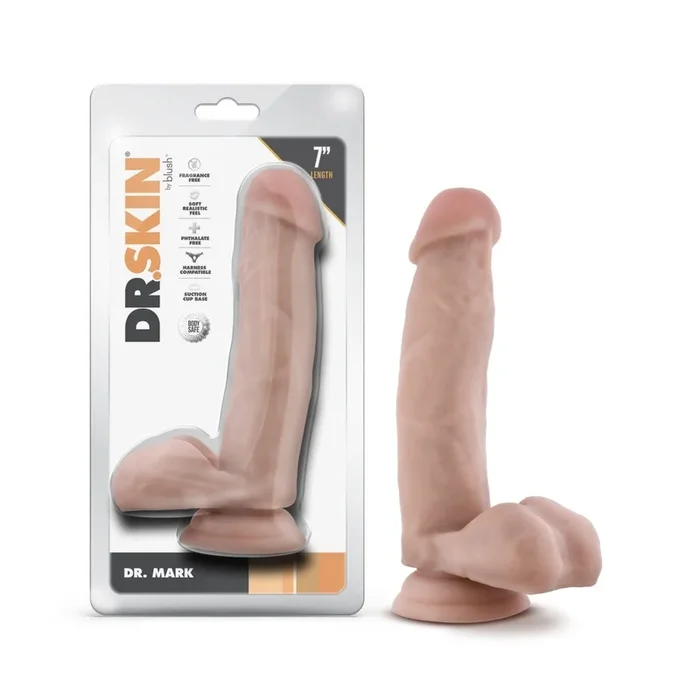 Dr. Skin By Blush® | Dr. Mark 7 Inch Long Dildo with Suction Cup & Balls Beige