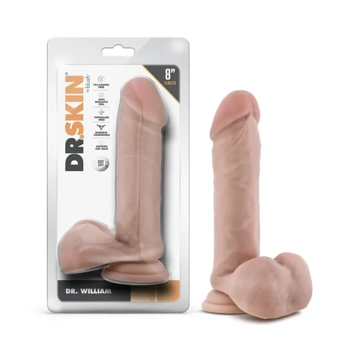 Dr. Skin By Blush® | Dr. William 8 Inch Long Dildo with Suction Cup & Balls Beige