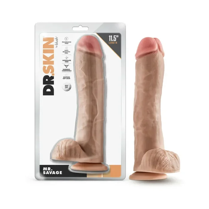 Dr. Skin Mr. Savage Realistic 11.5 in. Dildo with Balls Beige