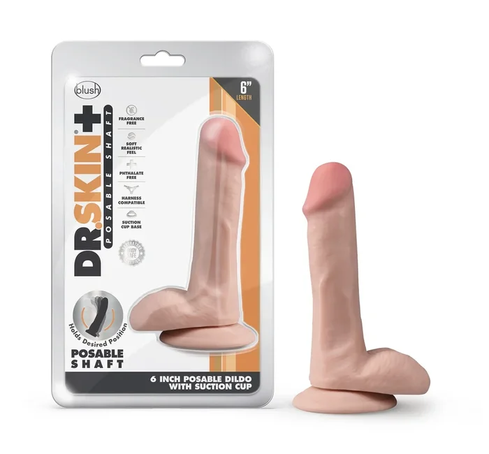 Dr. Skin Plus – 6 Inch Posable Dildo With Balls – Vanilla