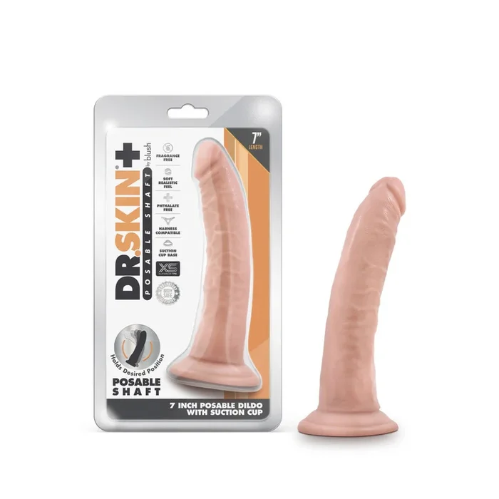 Dr. Skin Plus By Blush® | Realistic Vanilla 7.5-Inch Long Soft Yet Erect & Posable Dildo With Suction Cup Base
