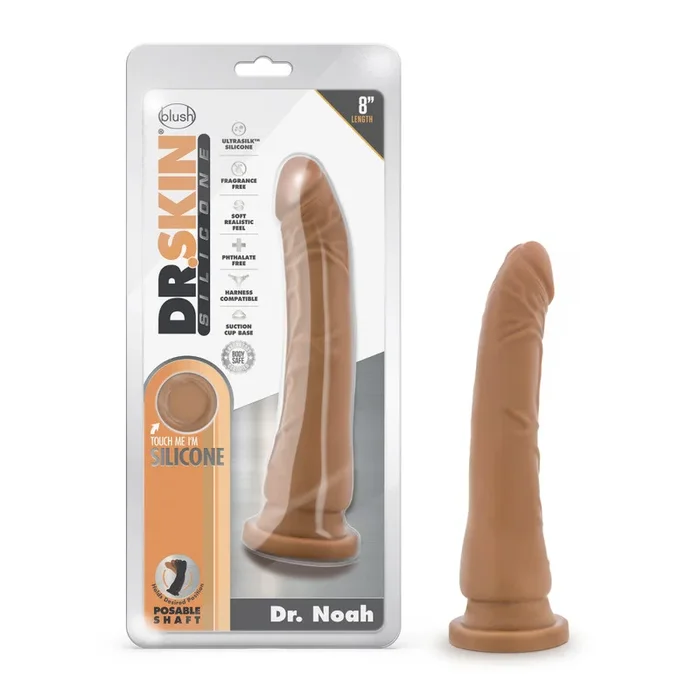 Dr. Skin Silicone By Blush® | Dr. Noah Realistic Mocha 8.5-Inch Long Dildo With Suction Cup Base