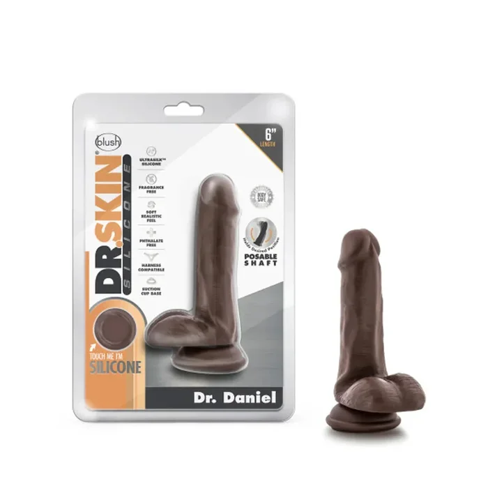 Dr. Skin Silicone Dr. Daniel 6.5 in. Posable Dildo with Balls Brown