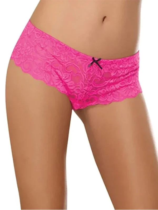 Dreamgirl Bows Lace Crotchless Boyshort Medium Hot Pink