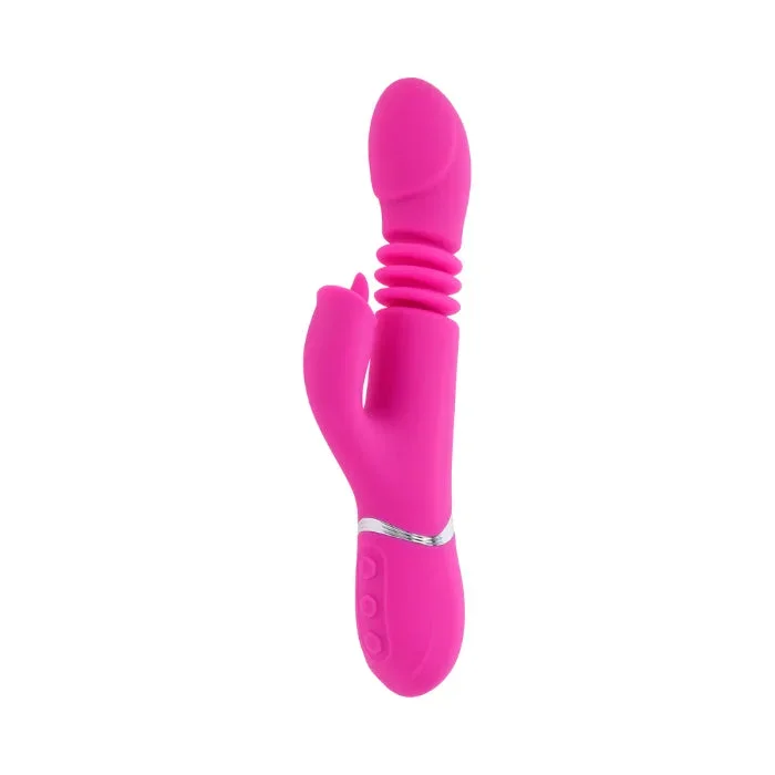 Evolved Pink Dragon Rechargeable Thrusting Dual Stimulator Rabbit Style Vibrator With Flicking External Stimulator