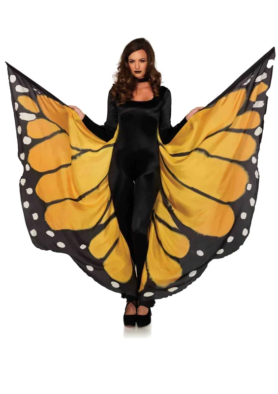 Festival Butterfly Wing Halter Cape – Orange/ – One Size – Black