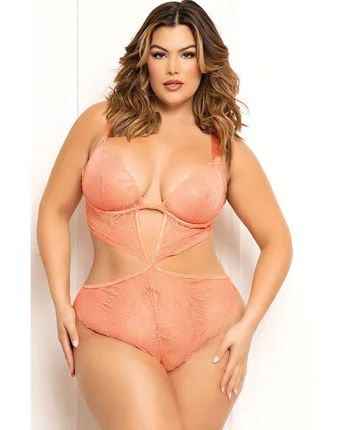 Floral Lace Underwire Teddy – Coral QN