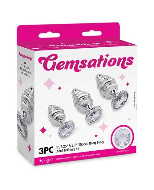Gemsations 3 pc 2.95″ & 3.25″ & 3.7″ Ripple Bling Bling Metal Butt Plug Training Set – Silver