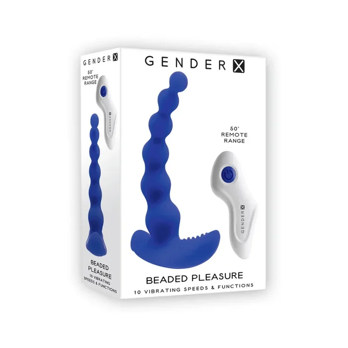 Gender X Beaded Pleasure Rechargeable Remote-Controlled Vibrating Silicone Probe Vibrator Blue