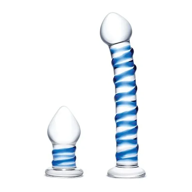Glas 2pc Douple Penetration Glass Swirly Dildo & Butt Plug Set