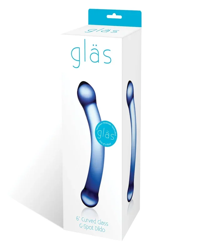Glas 6″ Curved G-Spot Glass Dildo – Blue