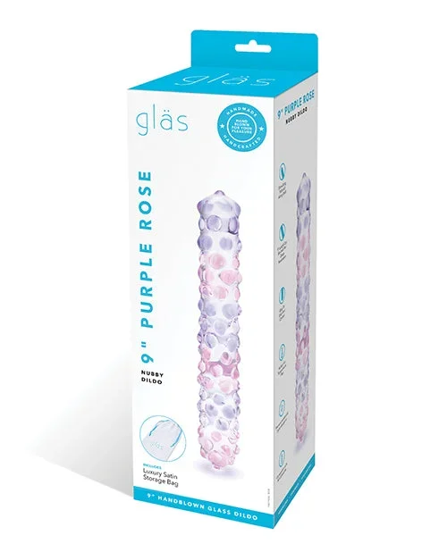 Glas 9″ Purple Rose Nubby Glass Dildo – Purple/Pink