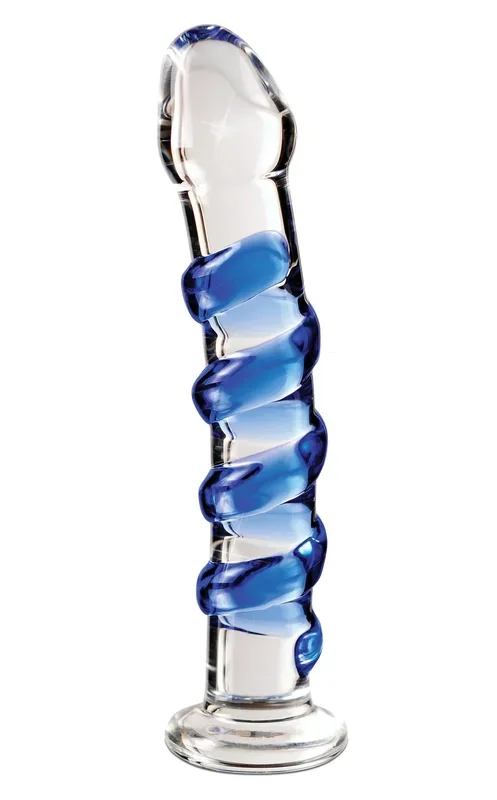 Icicles 05 Hand Blown Glass Blue Spiral Dildo