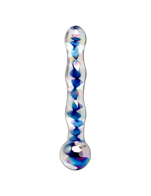 Icicles No. 8 Hand Blown Glass Massager – Clear W/inside Blue Swirls