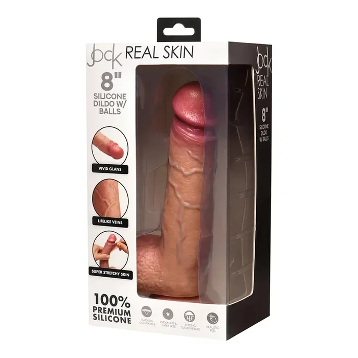 JOCK Real Skin 8 in. Silicone Dildo with Balls – Ultimate Realism and Pleasure