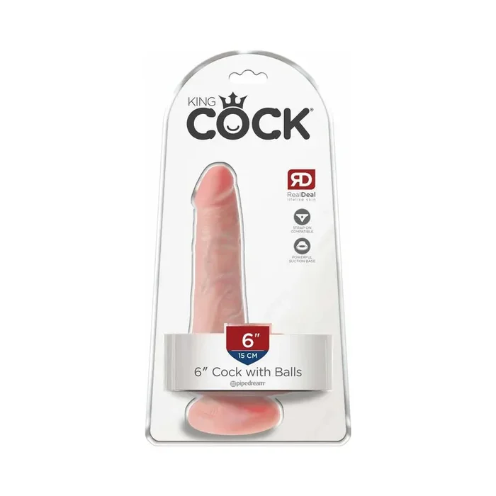 King Cock 6 in. Cock With Balls Realistic Suction Cup Dildo Beige