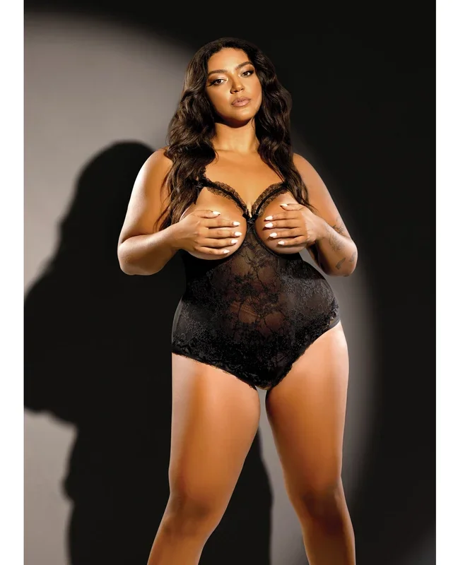 Lace Open Cup & Crotchless Teddy Black QN