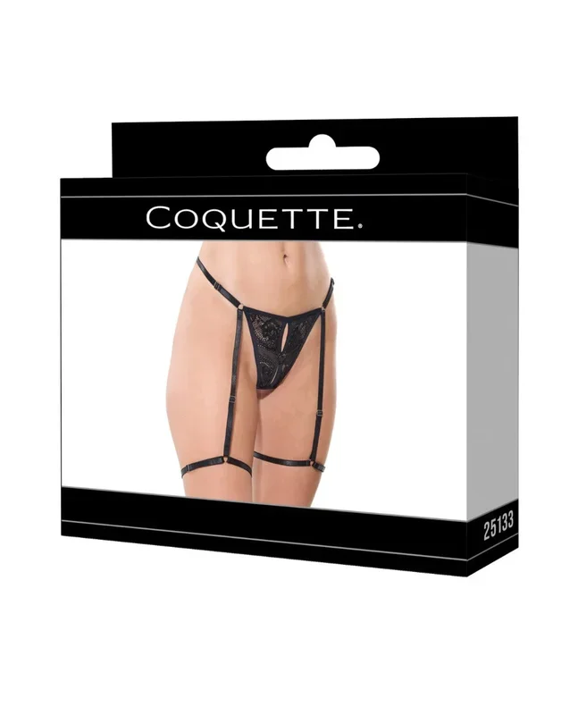 Lace Thong w/Garters and Bow Detail – Black LG