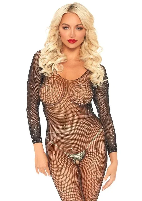 Leg Avenue Crystalized Seamless Fishnet Long Sleeved Bodysuit
