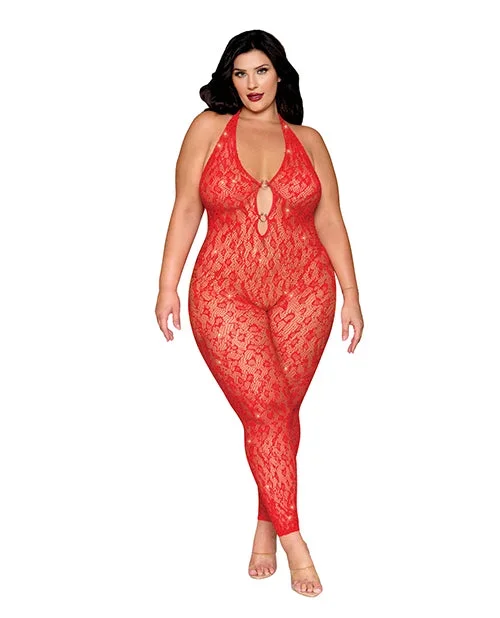 Leopard Pattern Seamless Bodystocking w/Gold Details – Red QN