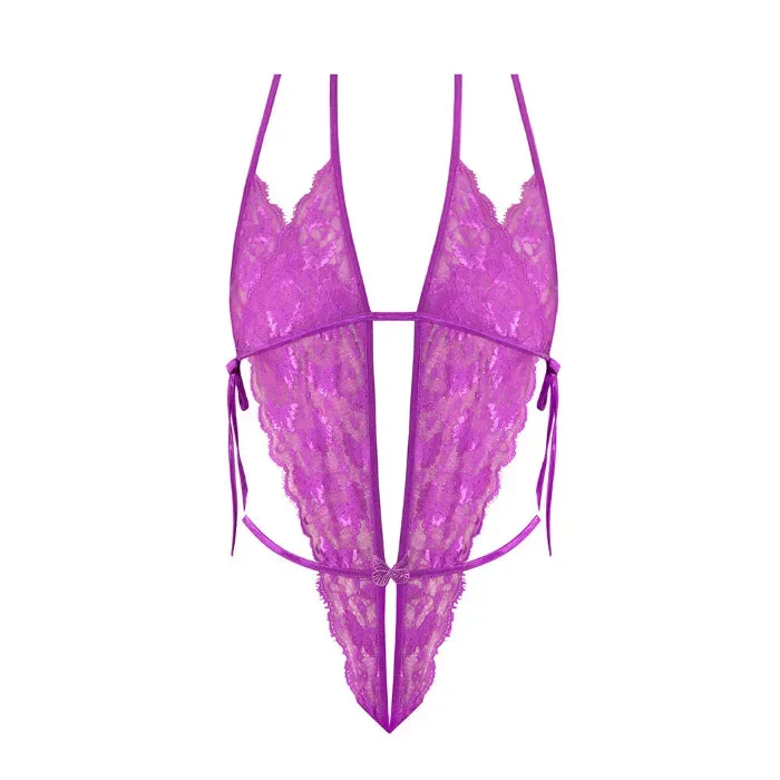Magic Silk Butterfly Fantasies Peek-a-Boo & Crotchless Teddy Blacklight Reactive Set With Bonus Coochy Shave Cream