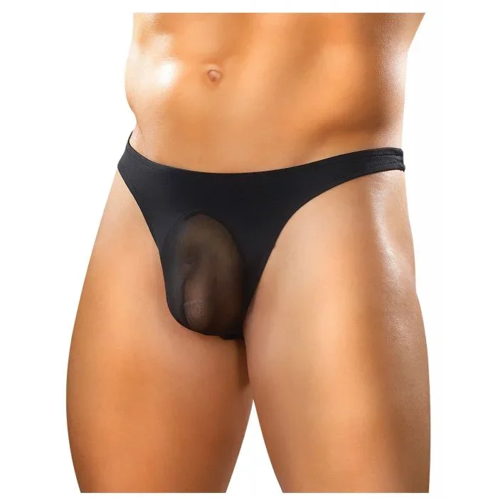 Male Power Sheer Nylon Lycra Pouch Thong Black S/M
