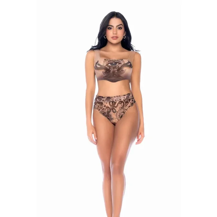 Mapale 2025 Festival Tattoo Mesh Two-Piece Set – Sleeveless Crop Top & High-Waisted Bottom