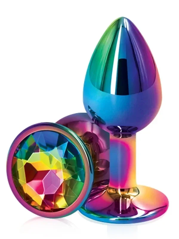 Metal Round Anal Plug Iridescent/Pink Small