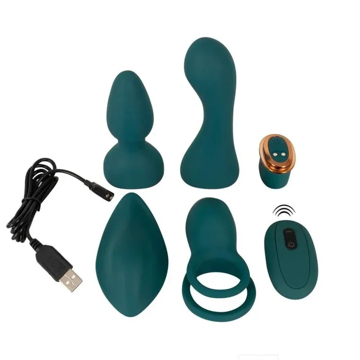 Mini vibrator with 4 attachments – remote controllable 13.4 cm (green)