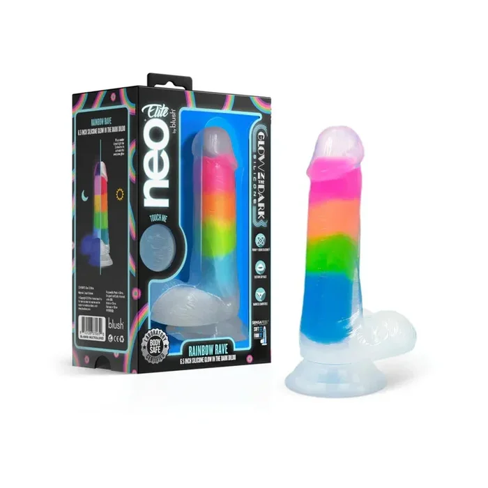 Neo Elite Glow in the Dark Silicone Rainbow Rave Dildo