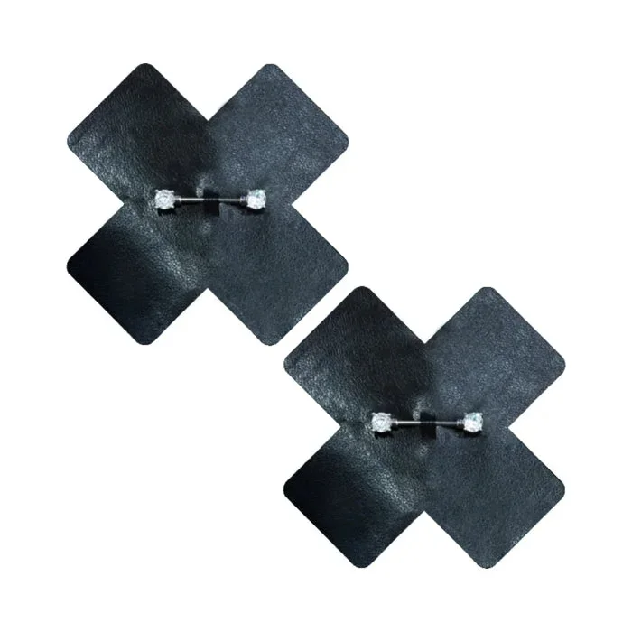 Neva Nude Peek-A-Boo Reusable Leather And Jewel Piercing X Shape Nipple Pasties