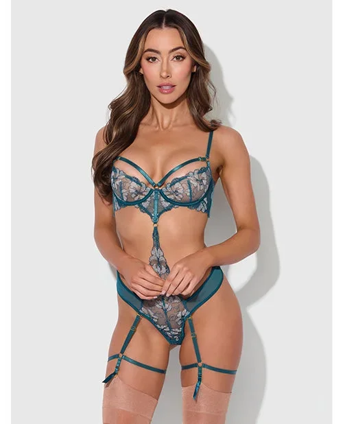 Nova Lace Teddy w/Garters – Jade Blue MD
