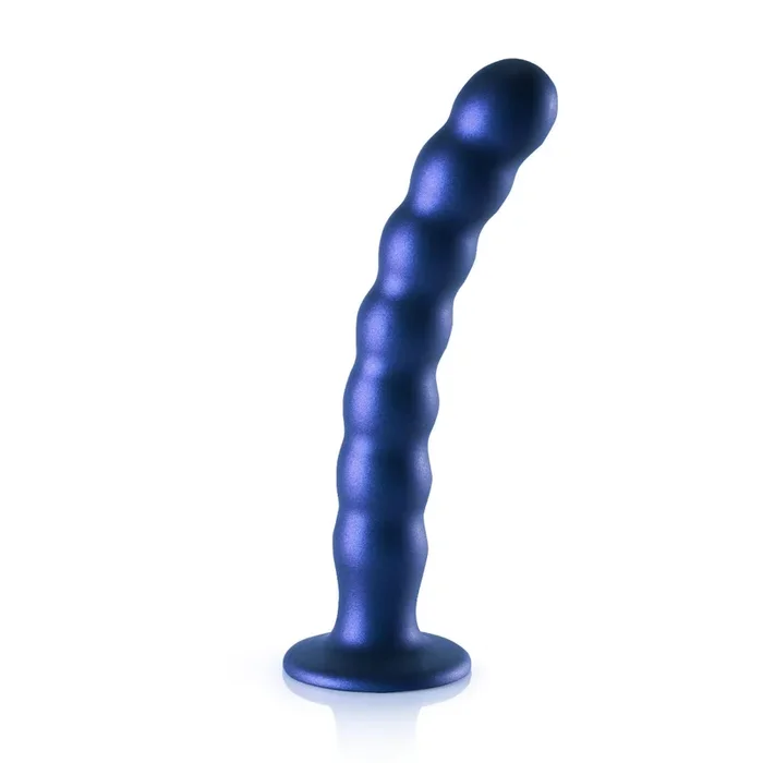 Ouch Beaded Silicone G-Spot Dildo Metallic Blue 8 Inch