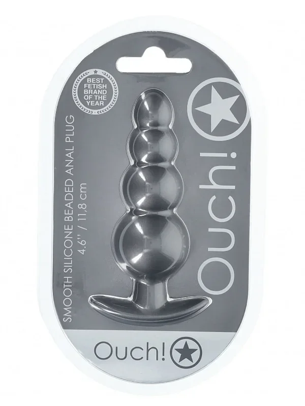 Ouch! Smooth Beaded Silicone Anal Plug Gunmetal