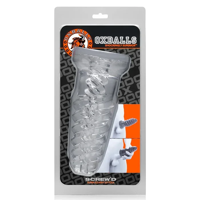 OxBalls Screw’D, Super Squish Corkscrew Jackoff Toy, Clear