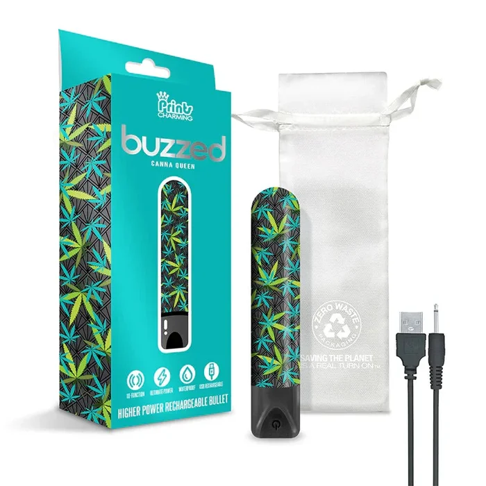 Prints Charming Buzzed Rechargeable 3.5″ Bullet – Canna Queen – Black