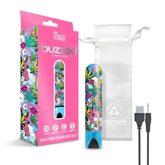 Prints Charming Buzzed Rechargeable 3.5″ Bullet – Stoner Chick – Blue