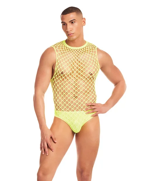 Rainbow Party Full Effect Large Mesh Unitard 2 pc Set w/Thong – Yellow L/XL