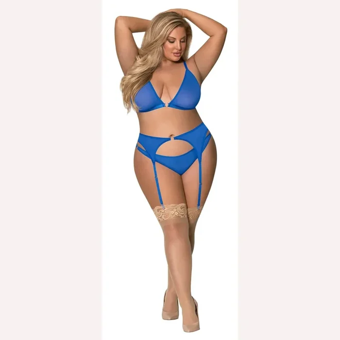 Sassy Bra Garter & Rouched Panty Cobalt 2xl