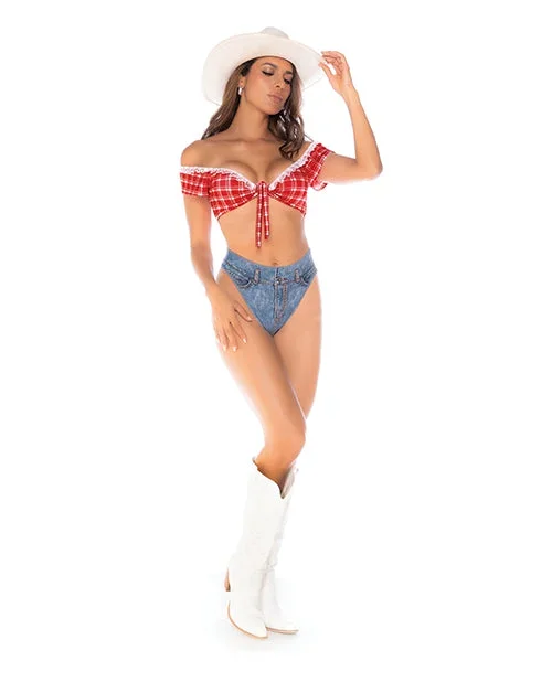 Sexy Cowgirl Tie Top w/Booty Short Panty 2 pc Set – Red, White, Blue S/M